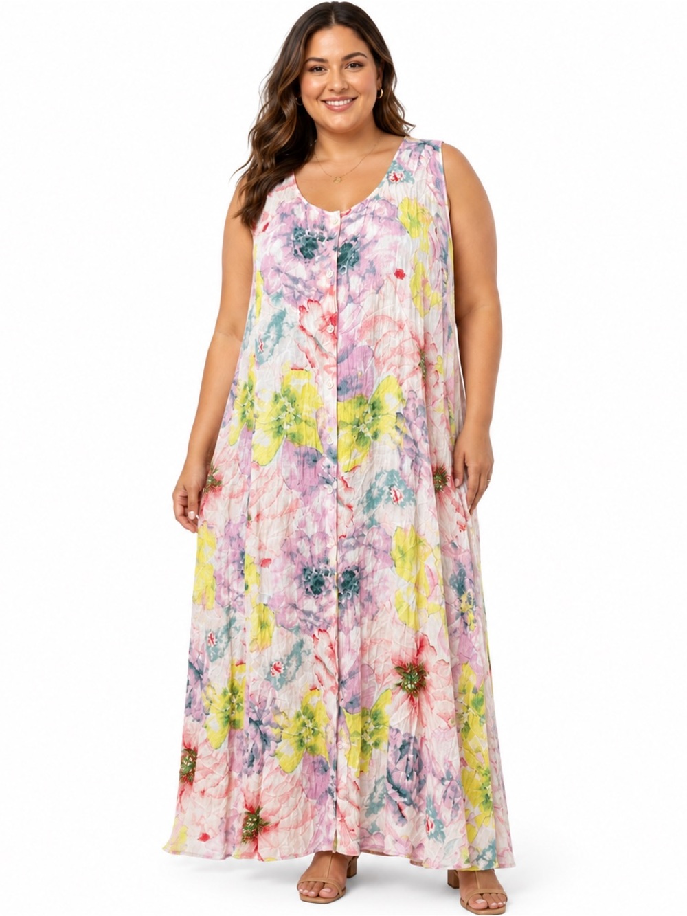 Denim 24/7 Women's Maxi Dress Floral Watercolor Print Size 1X  (22-24)